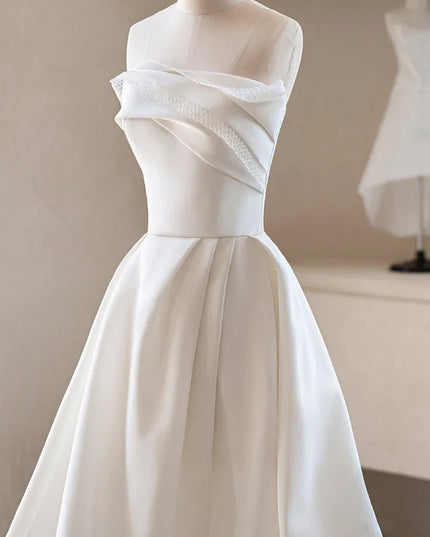 French Luxury White Satin Trailing Wedding Dresses for Bride 2025 Women Elegant Sexy Strapless Long Prom Party Dress vestidos