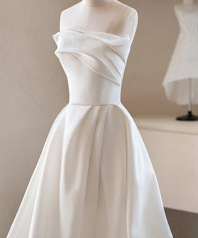 French Luxury White Satin Trailing Wedding Dresses for Bride 2025 Women Elegant Sexy Strapless Long Prom Party Dress vestidos