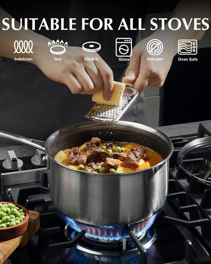 KOCH SYSTEME CS Hybrid Nonstick Stainless Steel Saucepan Set, 1QT & 2QT Triply Stainless Steel Saucepan Set