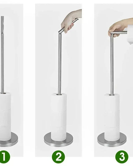 Freestanding Toilet Roll Holders Stainless Steel Toilet Paper Stand Anti-Rust Space Bathroom Tissue Rack Paper Dispenser Storage