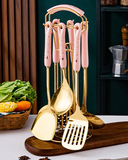 7pcs stainless steel spatula soup spoon kitchenware set cooking spatula kitchen supplies ceramic handle Nordic kitchen tools