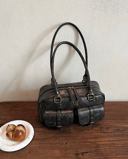 Women's Coffee Brown Multi-Pocket Handbag Shoulder Bag, Stylish Versatile Letter Crossbody Purse for Travel Work Shopping Dates