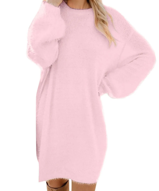 Women Winter Sweater Knit Crewneck Warm Long Sleeve O-Neck Casual Sweatshirts Dress Solid Color Oversized Basic Ladies Cloth
