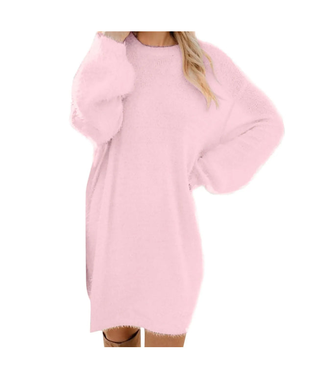 Women Winter Sweater Knit Crewneck Warm Long Sleeve O-Neck Casual Sweatshirts Dress Solid Color Oversized Basic Ladies Cloth