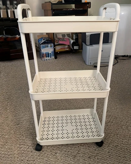 Versatile Multi-Tier Storage Cart - White Plastic, Perfect for Kitchen, Bathroom & Bedroom Organization