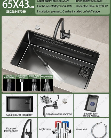 304 Stainless Steel Kitchen Sink Black Single Bowl Thickened Material Wear-Resistant Vegetable Workstation Drainage Accessories