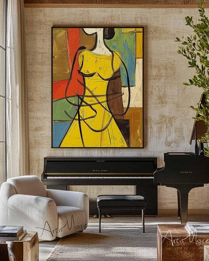 Mhemyo Wabi Sabi Wall Art Woman Figure Hand Painted Painting Large Grey Beige Textured Painting Vintage Figurative Canvas Art