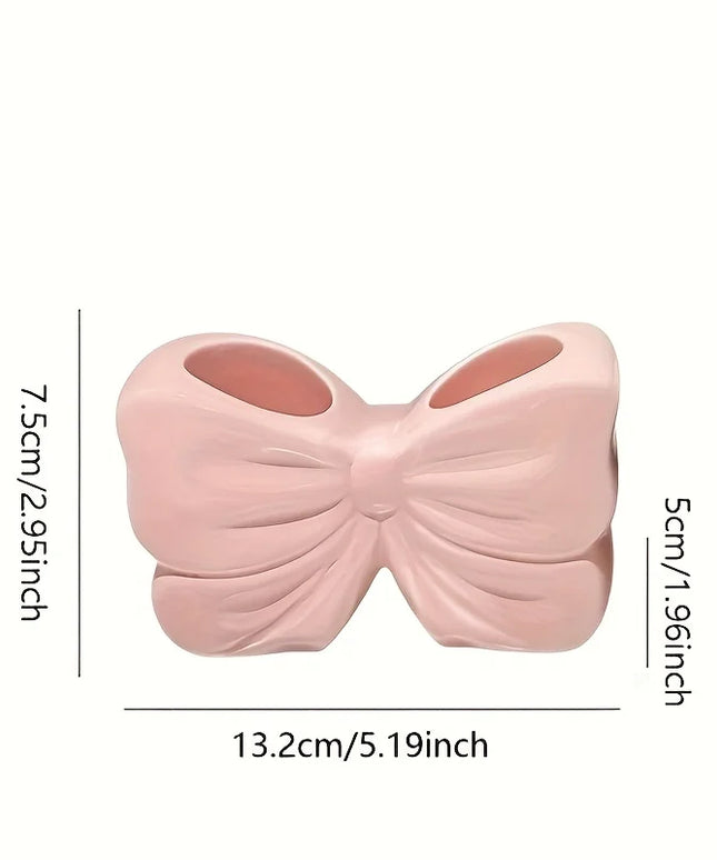 Bow-Shaped Toothbrush Holder with Storage for Electric Toothbrushes - Bathroom Decor, White & Pink DesignToiletry Organizer