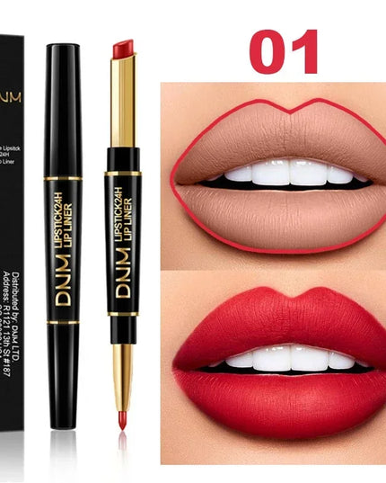 DNM Double-ended Matte Lipstick Pencil Non-stick Cup Long Lasting Lipstick Lip Liner Waterproof 2 In 1 Lip Stain Pencil Makeup