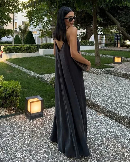MUJER Black Slip Long Dresses for Women Red Draped Summer Dress Woman 2025 Sexy Backless Maxi Dress Women Summer Beach Dresses