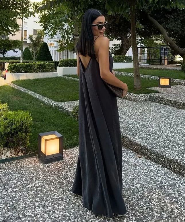 MUJER Black Slip Long Dresses for Women Red Draped Summer Dress Woman 2025 Sexy Backless Maxi Dress Women Summer Beach Dresses