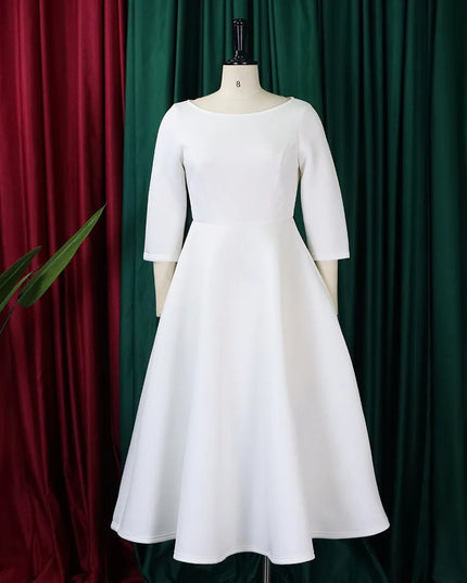 Elegant Party Dress for Woman 2024 Modern O Neck Three Quarter Sleeve High Waisted A Line Mid Calf Birthday Dinner Wedding Cloth