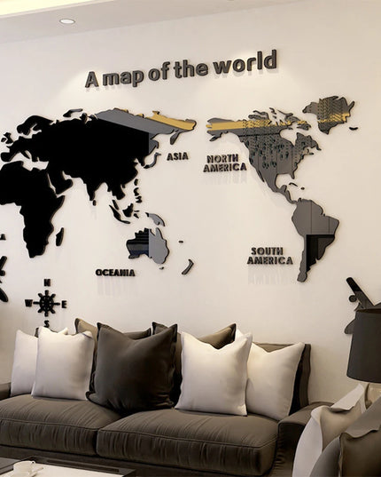 World Map Wall  3D Acrylic Wall Stickers Three-dimensional Mirror Stickers Bedroom Office Background Wall Decoration Stickers