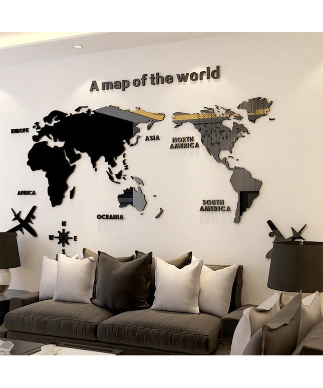 World Map Wall  3D Acrylic Wall Stickers Three-dimensional Mirror Stickers Bedroom Office Background Wall Decoration Stickers