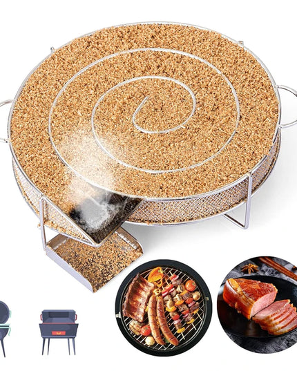 Stainless Steel Cold Smoke Generator Charcoal Barbecue Round Meshes Apple Wood Chips Smoker BBQ Grill Accessories For Salmon