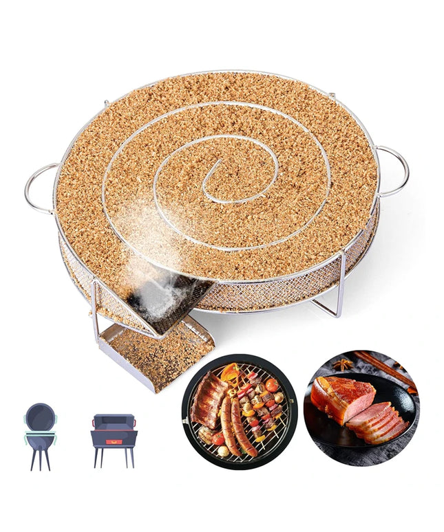 Stainless Steel Cold Smoke Generator Charcoal Barbecue Round Meshes Apple Wood Chips Smoker BBQ Grill Accessories For Salmon
