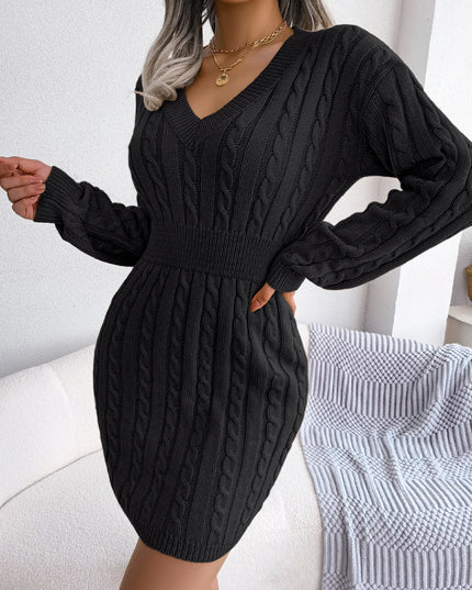 VigoCasey 2025 V Neck Casual Short Knit Dress Autumn Winter Women Solid Long Sleeve Dress Lady Khaki Bodycon Knitted Dresses