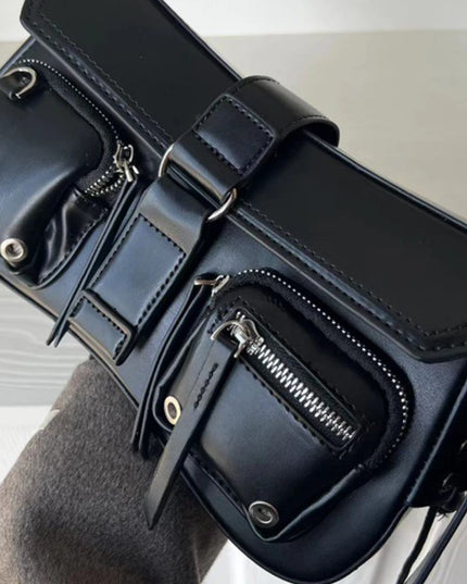 Goth Punk Cool Women's Underarm Bag Hot Girls Shoulder Bags Fashion Design PU Leather Female Handbags Tote Purse with Zipper