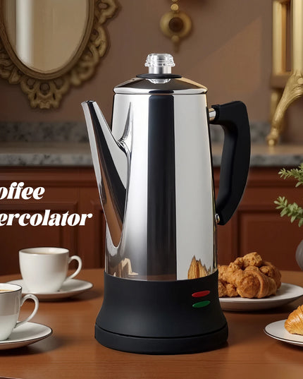 Electric Coffee Percolator 1.8L 12 Cup Stainless Steel Pot Urn Kettle Keep Warm Reusable Filter Basket Home Office Coffee Maker