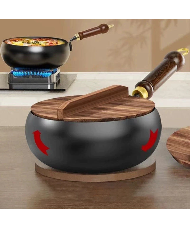 Big Belly Pot Deepened Non-stick Iron Pot Flat Bottom Uncoated Small Frying Pan Iron Pan with Lid Uncoated Frying Pan Big Belly