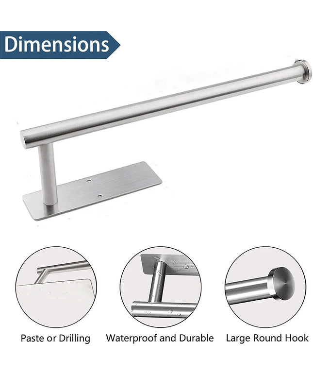 1pc Stainless SteelPaper Towel Holder for Kitchen, Adhesive Under Cabinet Paper Towel Roll Rack for Bathroom Towel