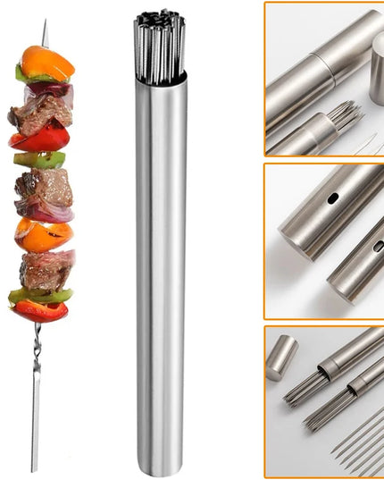 50Pcs Stainless Steel Barbecue Skewer Portable Reusable BBQ Skewers with Tube Kebab Iron Stick for Outdoor Camping Picnic Tools