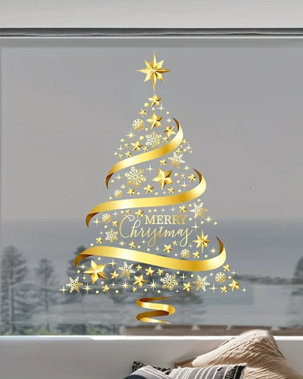 1pc Christmas Tree Sticker, Sticker Christmas Window Sticker Snowflake Christmas Tree Decal, DIY Static Wall Window Door Mural
