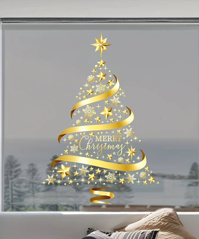 1pc Christmas Tree Sticker, Sticker Christmas Window Sticker Snowflake Christmas Tree Decal, DIY Static Wall Window Door Mural