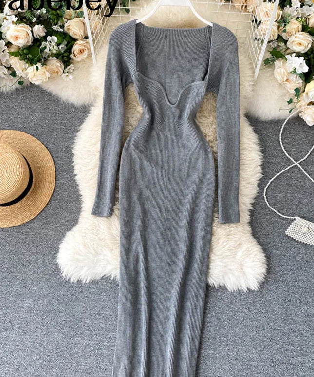 Dresses For Women 2026 Sexy Strapless Ribbed Knitted Bodycon Dress Women Winter Long Sleeve Midi Sweater Dress Clothes