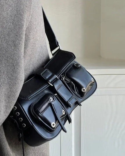 Y2K Korean Women Harajuku Vintage Gothic Black Hand Bag Aesthetic Elegant Punk Wallet Purse Handbags Shoulder Trend Tote Bags