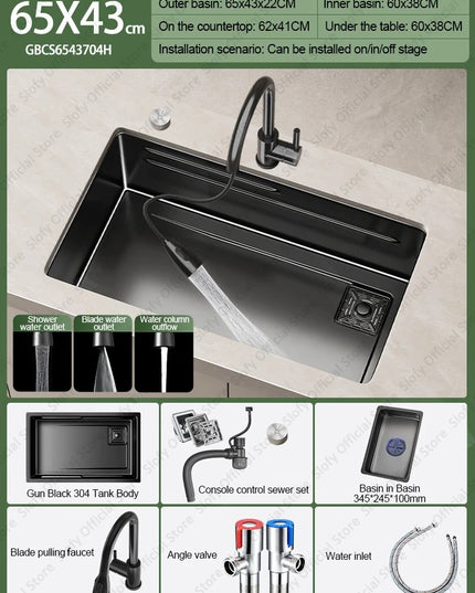 304 Stainless Steel Kitchen Sink Black Single Bowl Thickened Material Wear-Resistant Vegetable Workstation Drainage Accessories