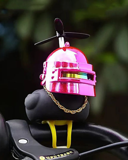 Cool Black Rubber Duck Toy Bike Car Ornaments Dashboard Decorations Squeeze Duck Bicycle Horns with Propeller Helmet for Kids