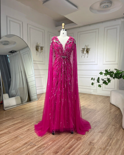 Serene Hill Turquoise Mermaid Evening Dresses Gowns 2025 with Beaded Cape Sleeves Design Customize Wedding Party BLA72168A