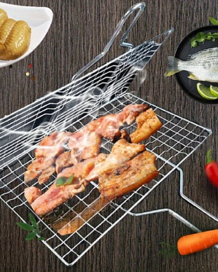 Stainless Steel Foldable And Thickened Barbecue Net Rack With Large Capacity For Grilling Chicken BBQ Grilling Basket WithHandle