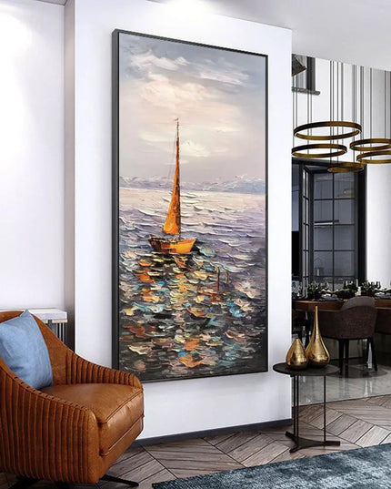 Beach Art Australia Large Boats Ocean Art Coastal Art Beach Oil Painting Hand Painted Ocean Thick Texture Modern Home Wall Art