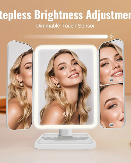 Trifold Makeup Mirror LED Lights Dorm Dressing Mirror Beauty Light up your fill light with Smart Complementary Makeup Mirror Tri