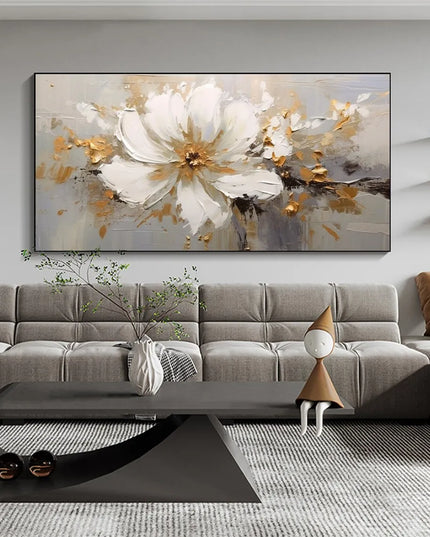 Abstract Flower Oil Painting on Canvas Large Wall Art Minimalist Floral Art Custom handmade Painting White Decor For Living Room