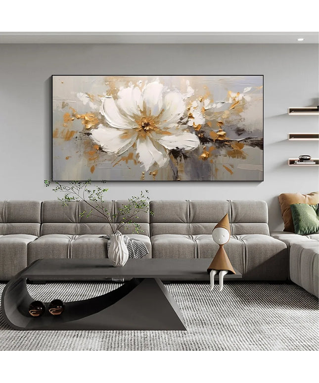 Abstract Flower Oil Painting on Canvas Large Wall Art Minimalist Floral Art Custom handmade Painting White Decor For Living Room