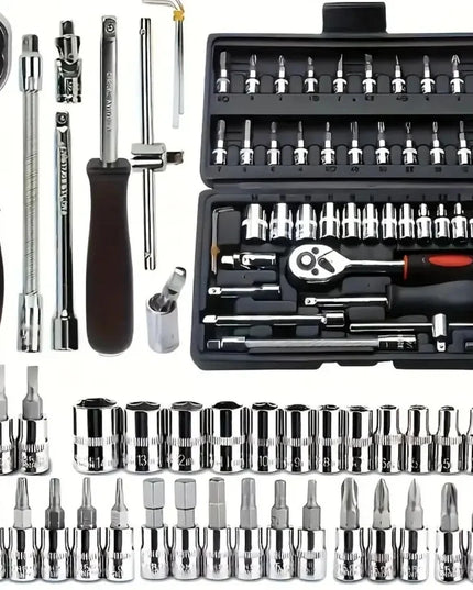 46-piece Auto Repair Combination Ratchet Wrench Toolbox, Auto Maintenance Vehicle-mounted Socket Repair Set Tools Kit