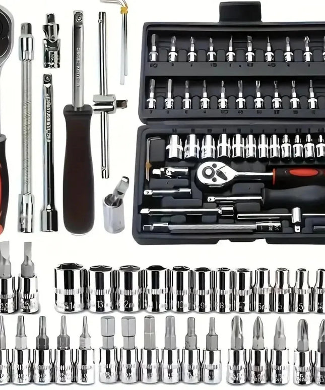 46-piece Auto Repair Combination Ratchet Wrench Toolbox, Auto Maintenance Vehicle-mounted Socket Repair Set Tools Kit