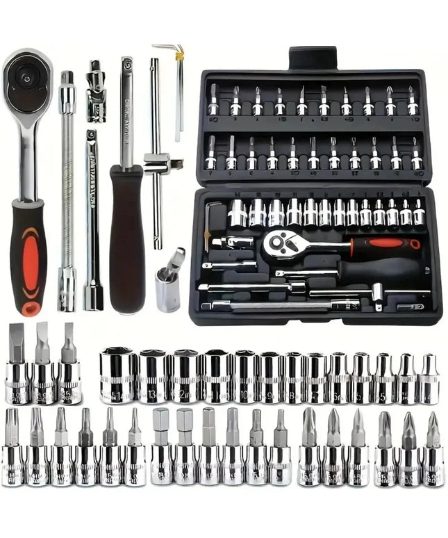 46-piece Auto Repair Combination Ratchet Wrench Toolbox, Auto Maintenance Vehicle-mounted Socket Repair Set Tools Kit