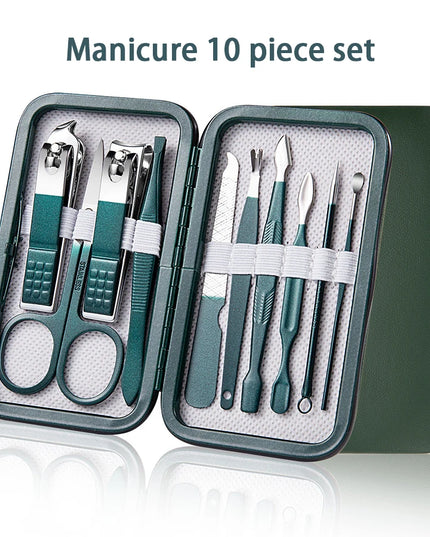 Green 6-18 Pcs Manicure Set With Leather Case Professional Foot And Face Care Tool Kits Stainless Steel Nail Clipper Sets Gift