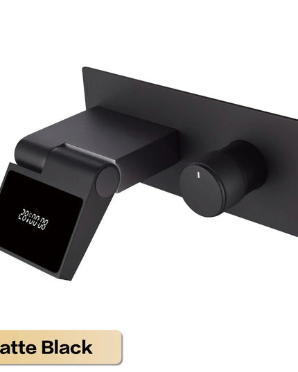 Luxury gun gray brass wall mounted bathroom faucet with LED digital display Single handle hot & cold water embedded bathroom Tap