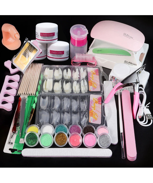 Nail Acrylic Powder and Liquid Monomer Nails Art Decoration For Manicure Set Kit Crystal Nail Glitter 3D Nail Tips Carving Tools