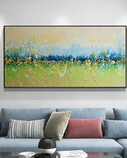 Flower Landscape Oil Painting on Canvas Abstract Green Nature Handmade Painting Living Room Home Decor Large Wall Art Custom Art