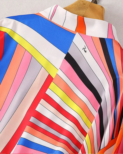 Elegant Loose Robe Dresses Autumn Women Colorful Striped Printing Fashion Batwing Sleeve Party Vacation Casual Vestidos