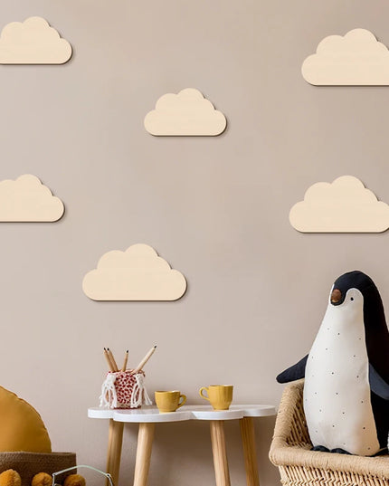 6Pcs Cloud Wall Sticker Wooden Clouds Wall Decor Reusable Wall Decoration for Bedroom Kid's Room Wall Art Wall Decorations