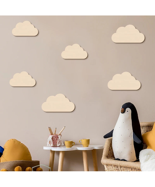 6Pcs Cloud Wall Sticker Wooden Clouds Wall Decor Reusable Wall Decoration for Bedroom Kid's Room Wall Art Wall Decorations