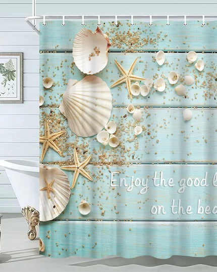 Seashell Shower Curtain Summer Beach Starfish On The Coastal For Bathroom Curtain Polyester Fabric Bathroom Accessories Set