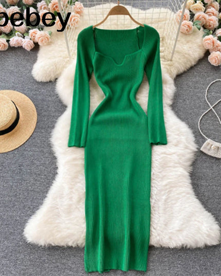 Dresses For Women 2026 Sexy Strapless Ribbed Knitted Bodycon Dress Women Winter Long Sleeve Midi Sweater Dress Clothes